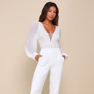 Lulus Delightful Option White Lace Balloon Sleeve Bodysuit - Size L